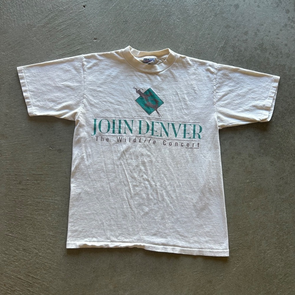 Vintage 90s John Denver Shirt Large Cream 1995 The Wildlife‎ Concert Tour Nature